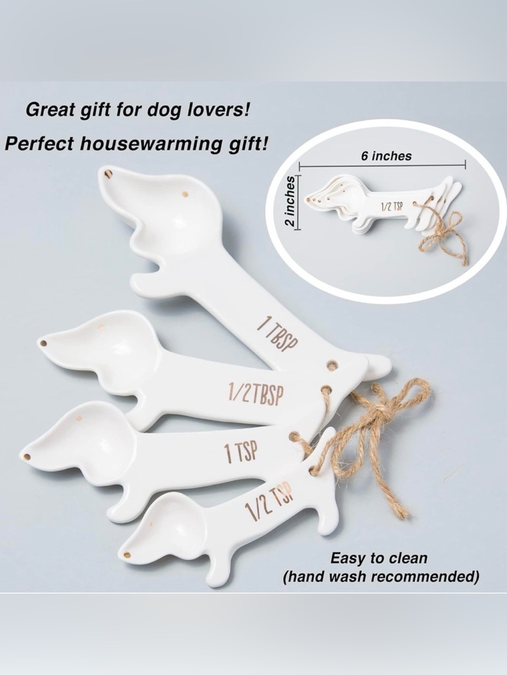 Dachshund Ceramic 4 piece Measuring Spoon Set - White - Picture 5 of 6